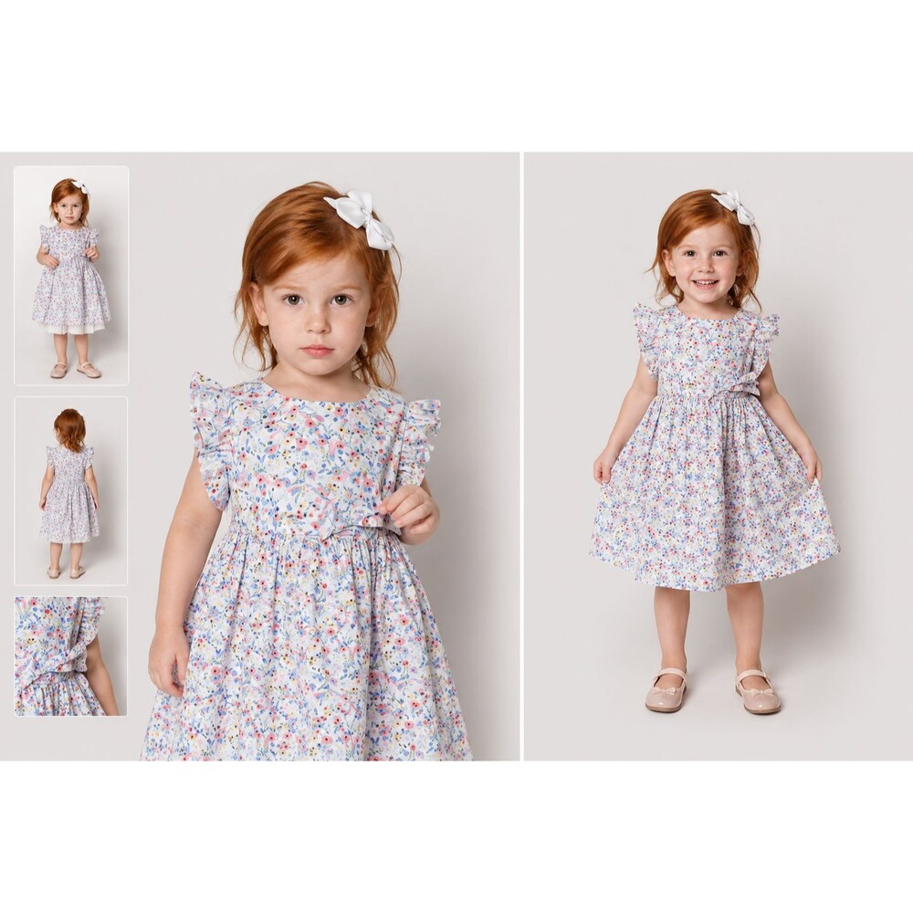 Popatu Floral Flutter Sleeve Tulle Hem Fairycore Dress Pastel Girls Size 4